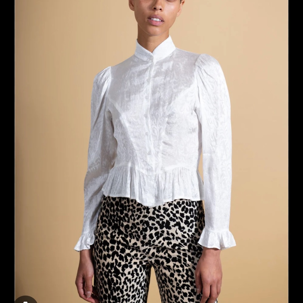 NWT Batsheva Grace Blouse in White Jacquard Size 6
